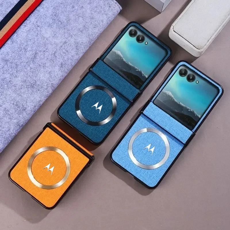 Luxury Business Leather Phone Case for Motorola MOTO Razr 70 60 50 Ultra Cloth Car Magnetic Holder Drop-proof Protect Cover