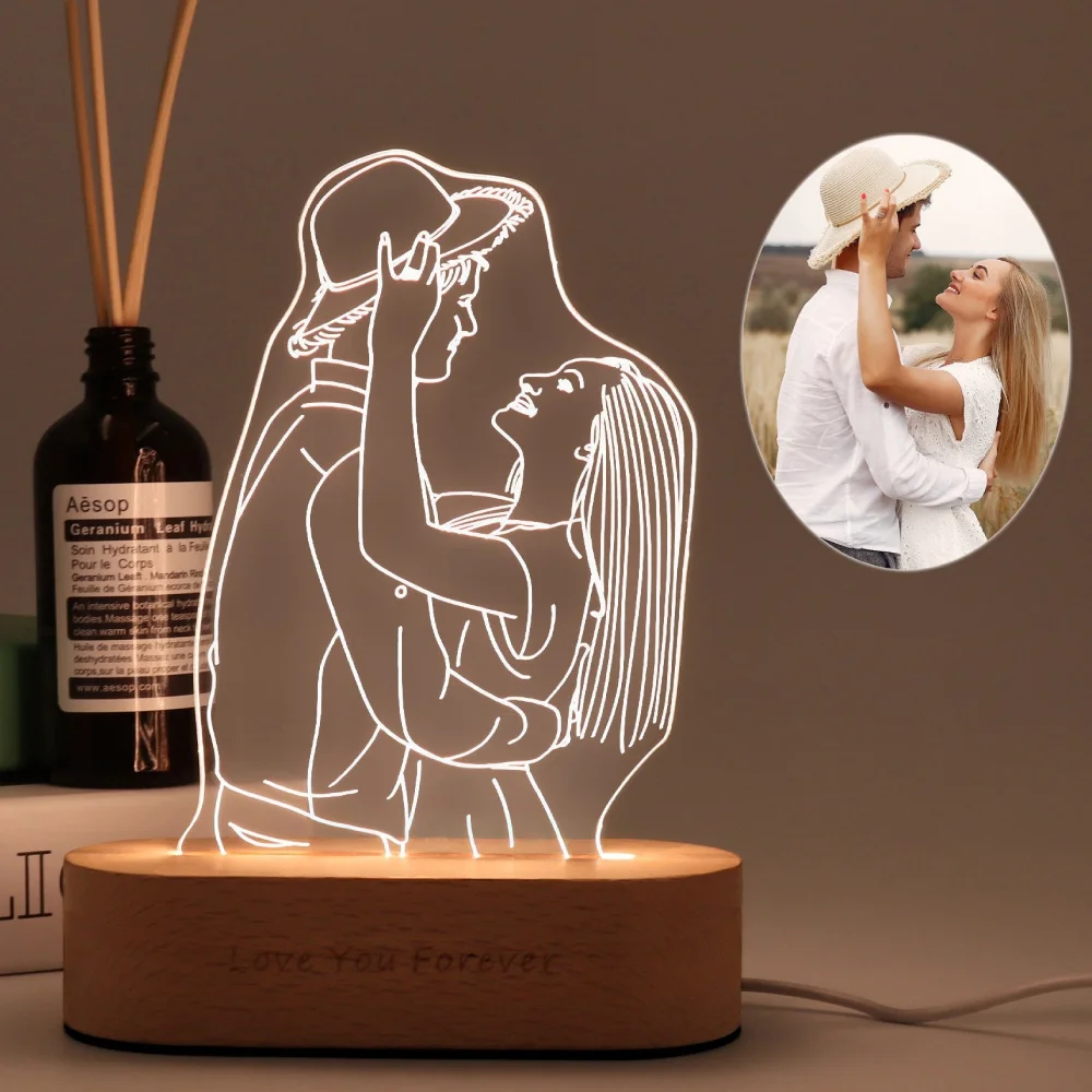 Gepersonaliseerde Gift Foto 3D Lamp Aangepaste Huwelijksverjaardag Valentijnsdag Cadeau Nachtlampje Foto Tekst Graveren Cadeau