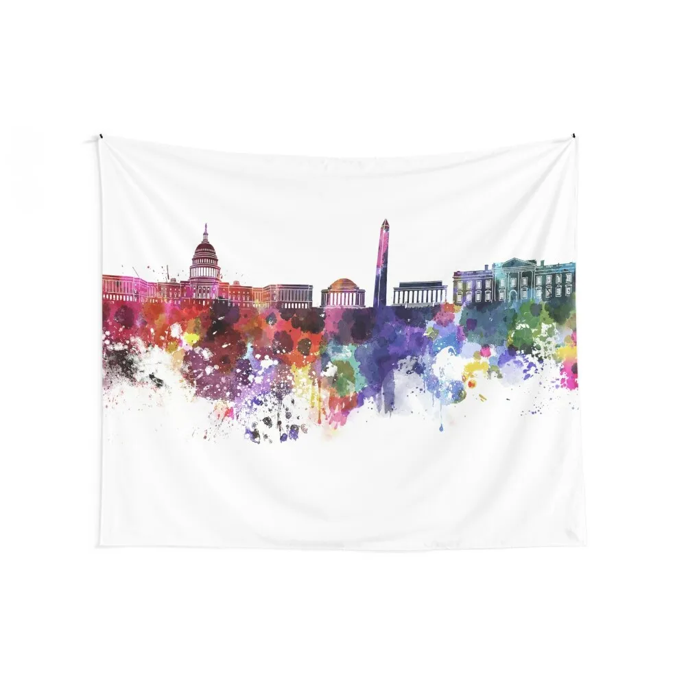 Washington DC skyline in watercolor on white background Tapestry Korean Room Decor Bedroom Decoration Tapestry