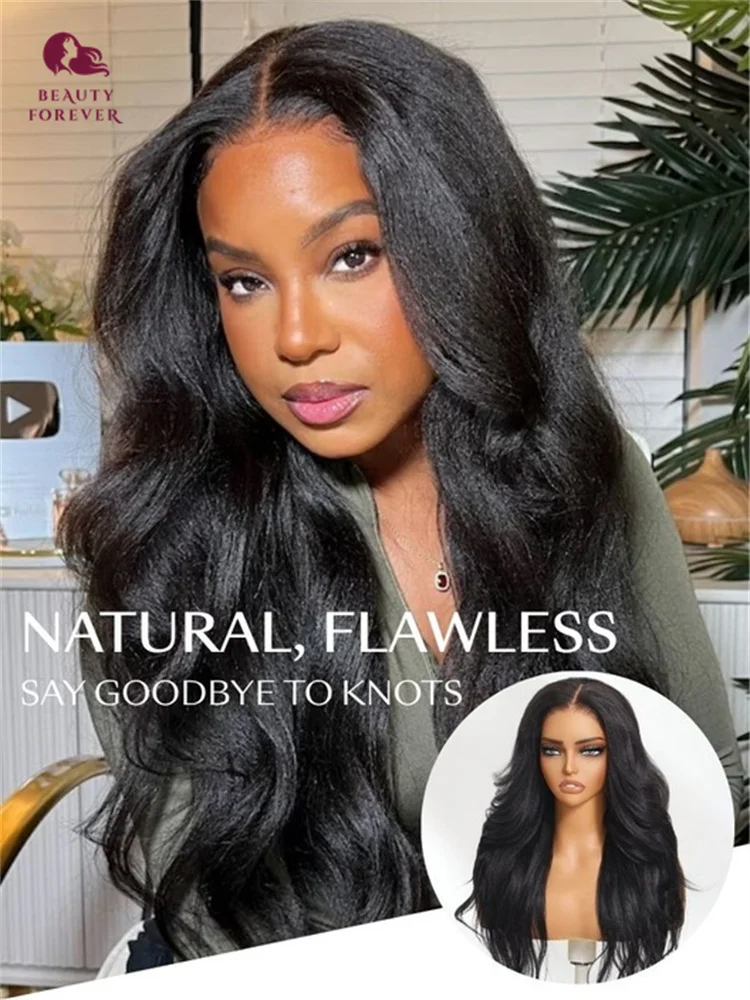 

Beautyforever Yaki Wavy Glueless Wig With Soft Layers Soft Flip Out Bang Put On And Go Glueless Human Hair Wigs