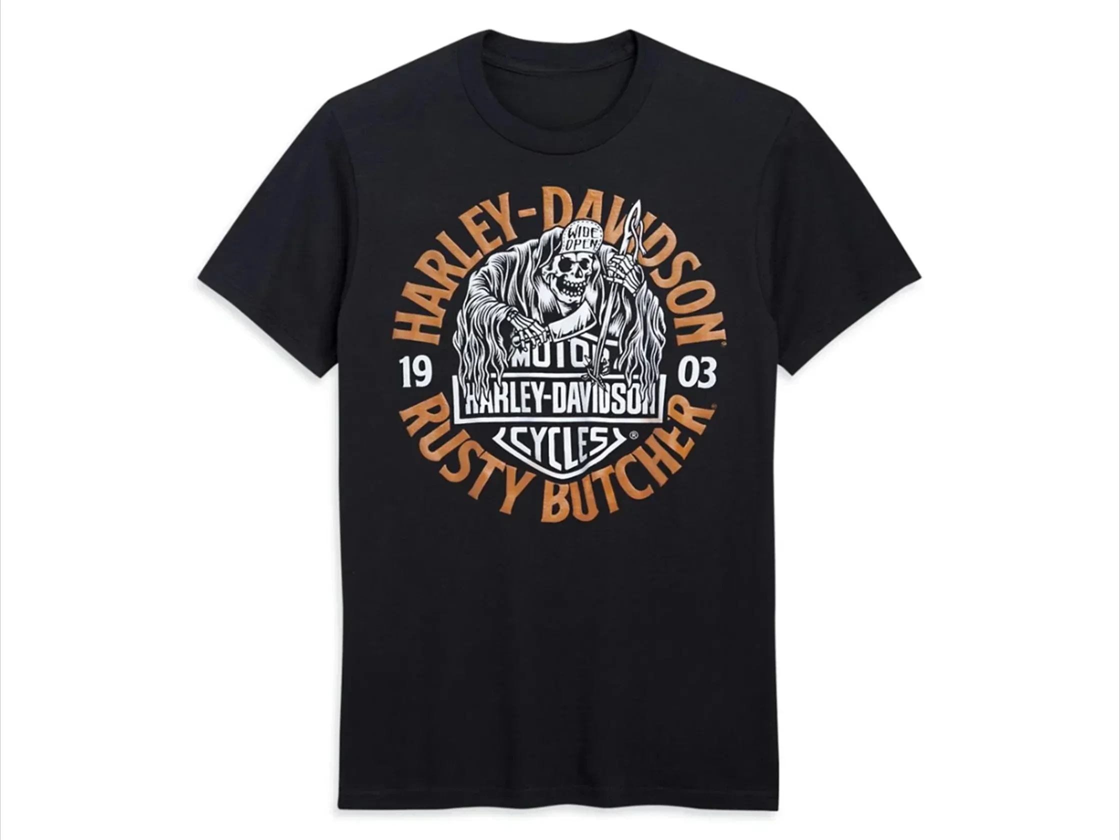 

Новинка 2023 года, жаркое лето, модный узор с принтом Харли, ржавый мотоцикл мясника, езда в стиле ретро, ностальгическая уличная одежда, футболка