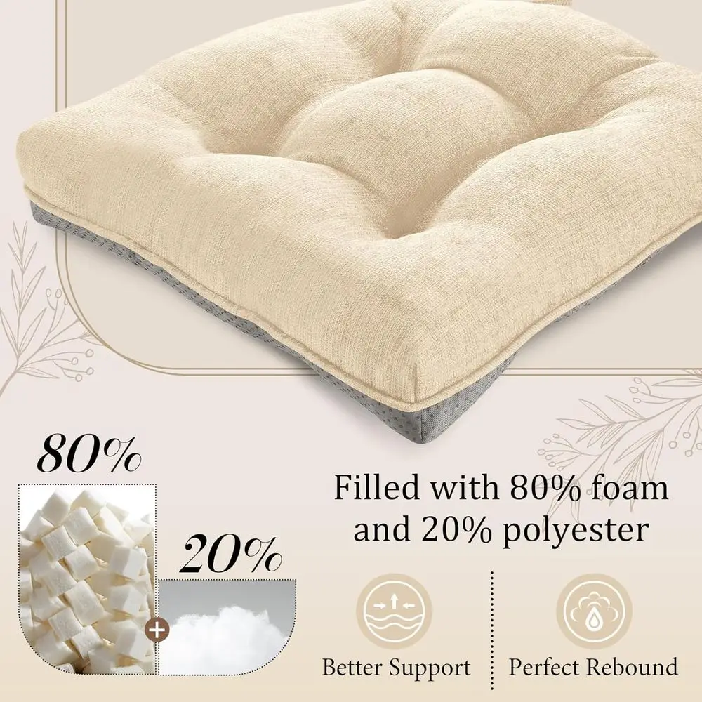 وسائد كرسي طعام عاجية، 17 × 17، غير قابلة للانزلاق مع ربطات عنق، مجموعة من 4 قطع لغرف الطعام الداخلية #4