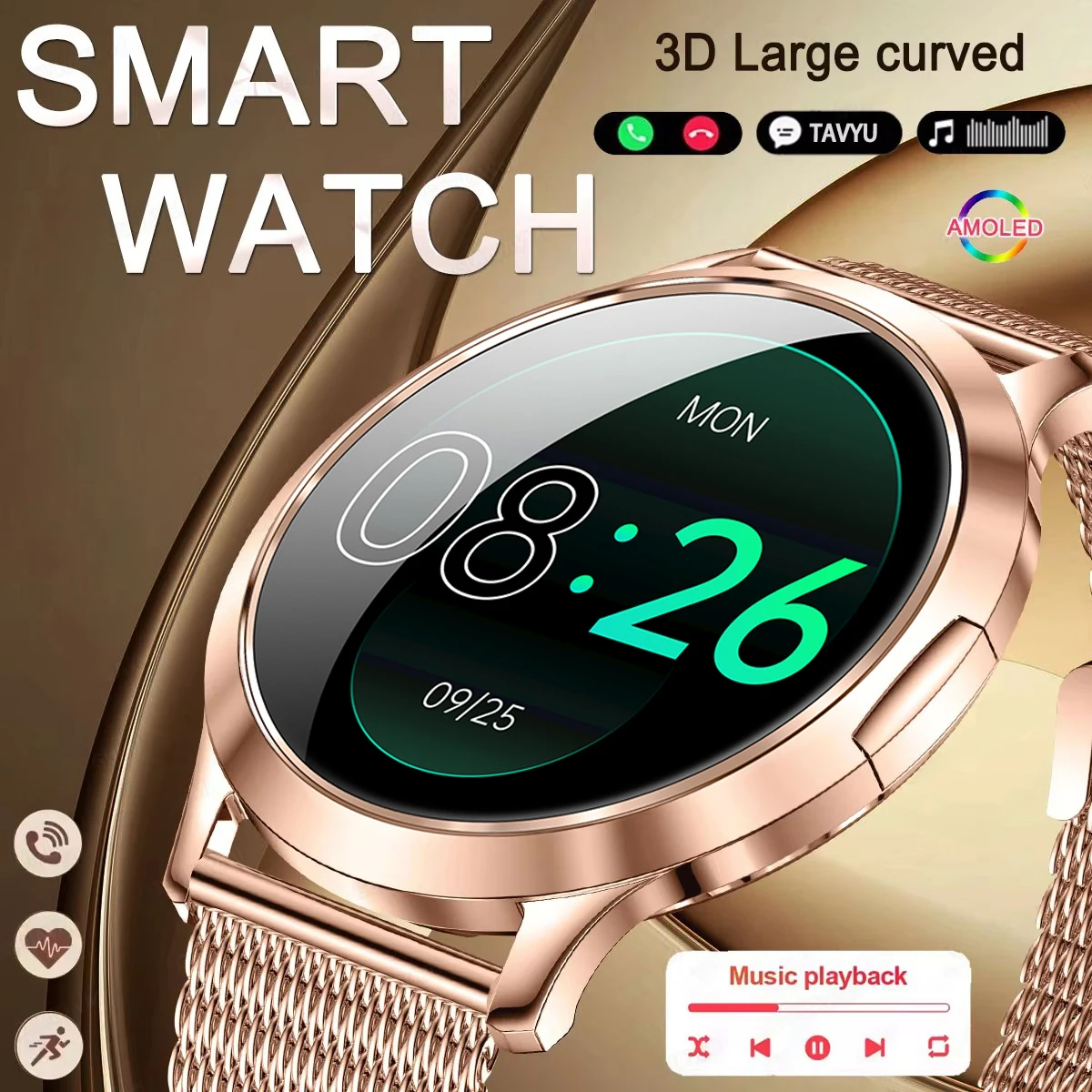 

LIGE New Women Smart Watch 1.32" 466*466 HD AMOLED Screen Bluetooth Call Blood Oxygen IP68 Waterproof Ultra-thin Bracelet Ladies