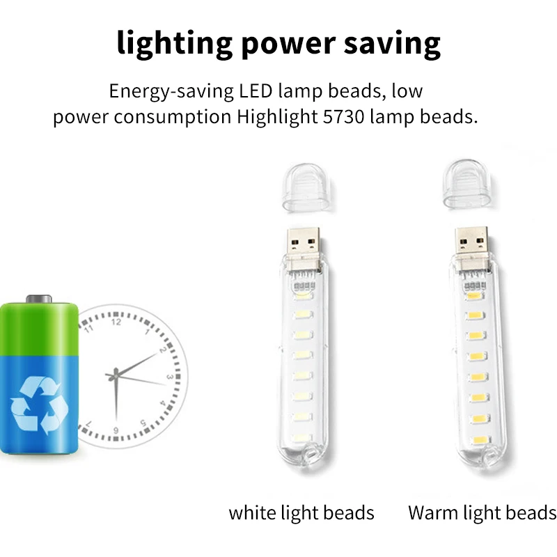 Mini lâmpada led portátil, proteção para os olhos, leitura, livro, computador, energia móvel, laptop, plugue usb, 3/8/24leds