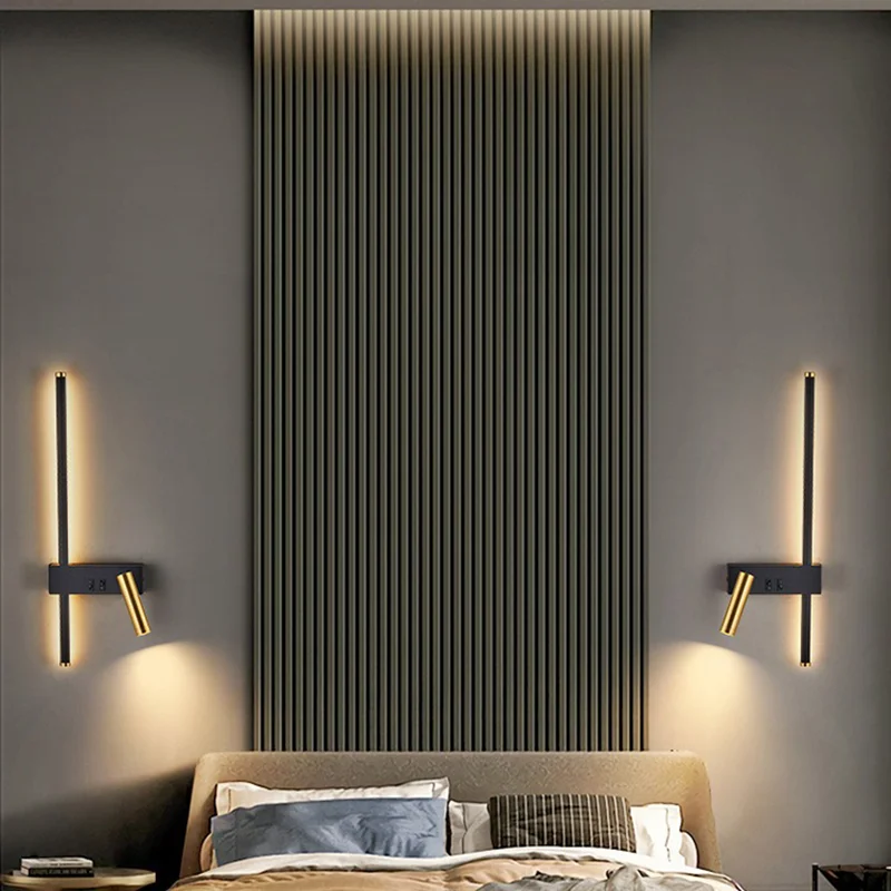 LED Reading Lights With Switch Rotatable Spotlight Wall Lamps Bedroom Bedside Strip Lights for Bedroom Background Wall Lights