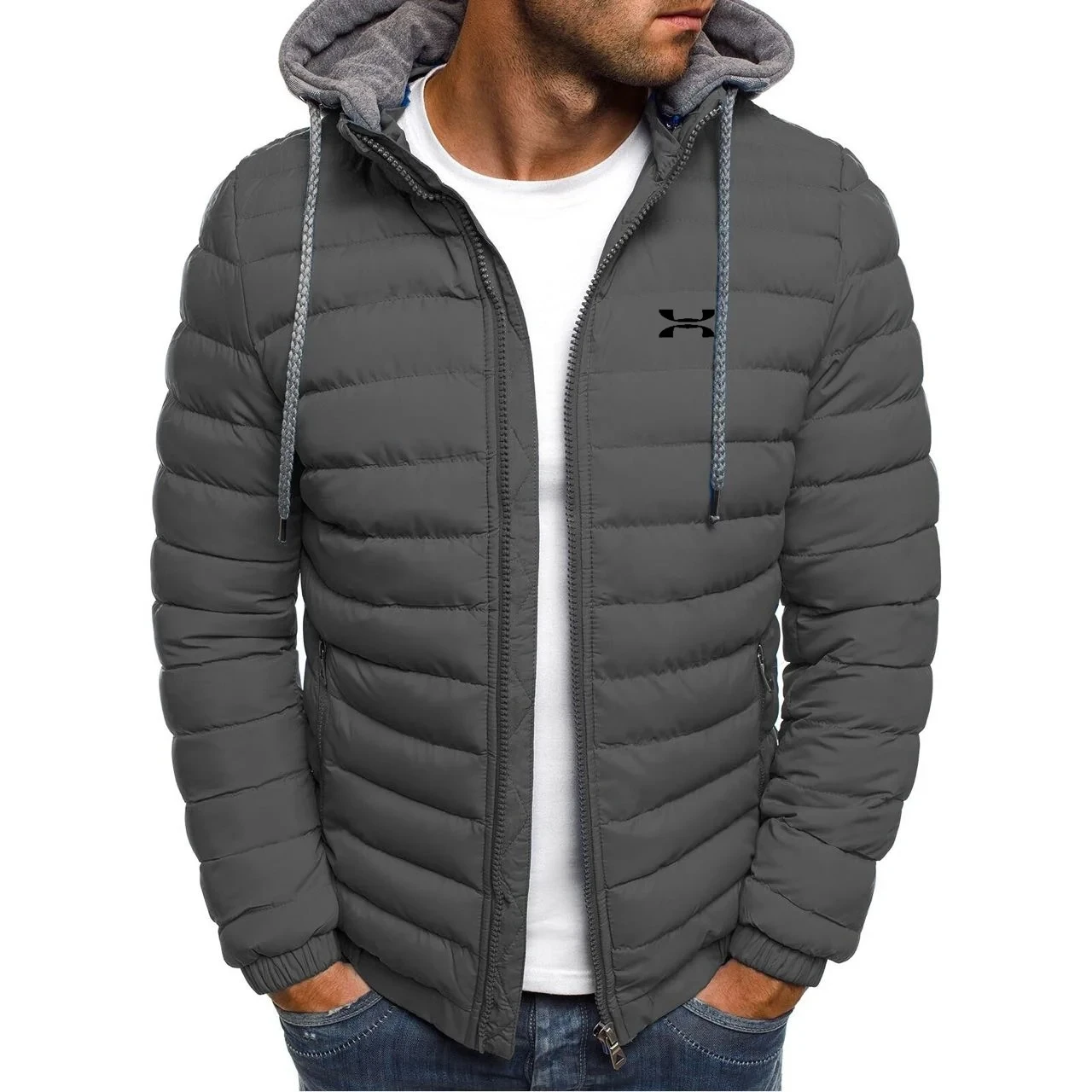 2024 new winter hooded men\'s warm down jacket street fashion and leisure brand