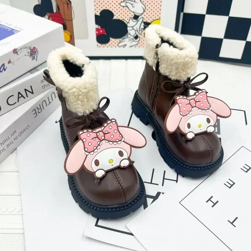 

My Melody Anime Sanrio Kawaii Sweet Soft Boots Cute Cartoon Fleece Martin Children Ankle Shoes Lovely Gifts for Girls