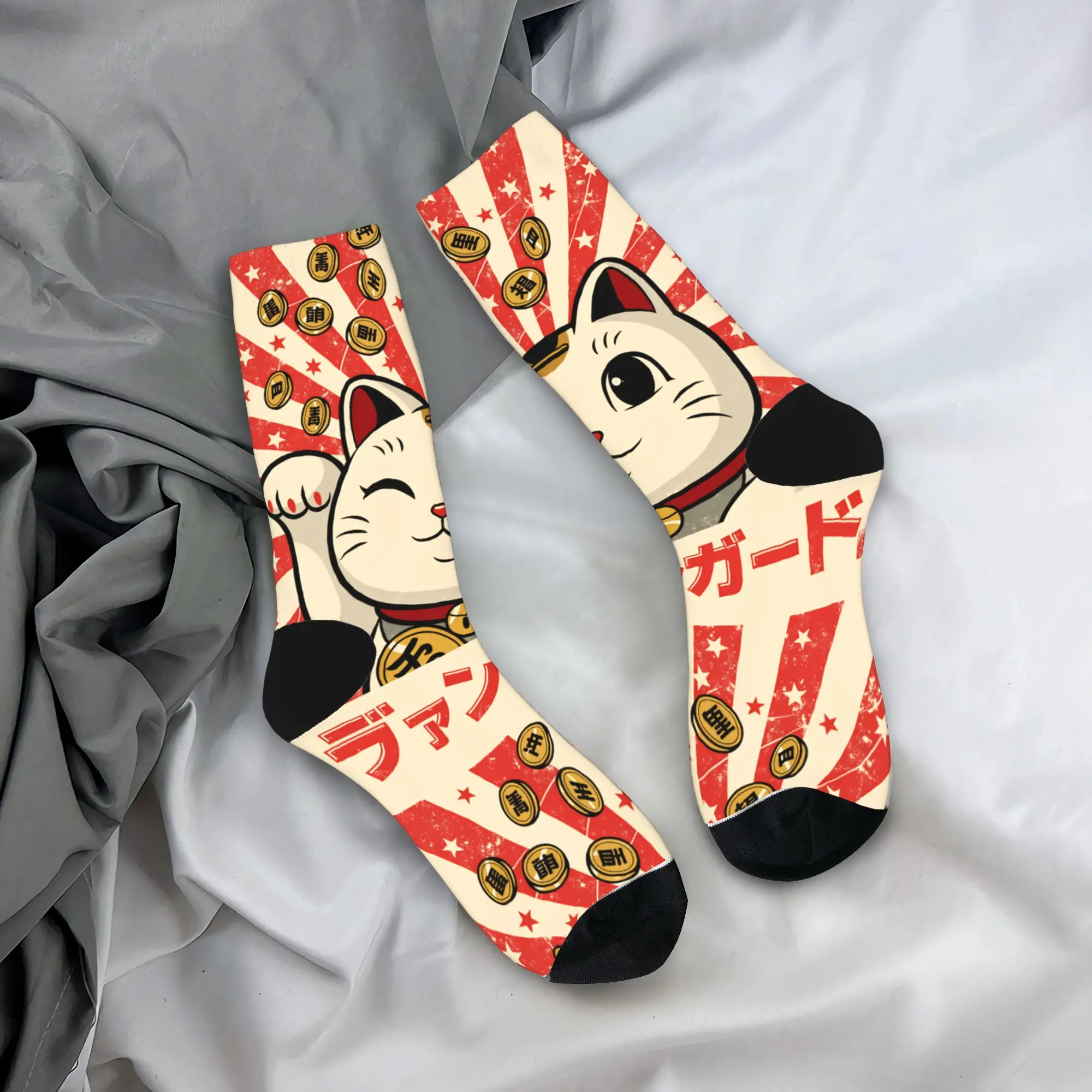 

Maneki Neko Lucky Money Cat Stockings, дизайнерские носки для отдыха, осенние противоскользящие носки для женщин и мужчин, дышащие носки для скейтборда