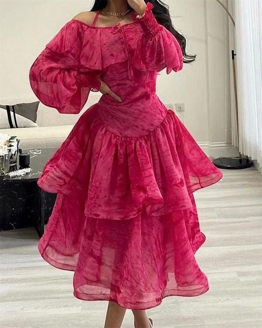 Abiti da ballo retrò squisiti con spalle scoperte A-line a strati in chiffon abito da occasione formale abiti per le donne abiti di lusso De Xv