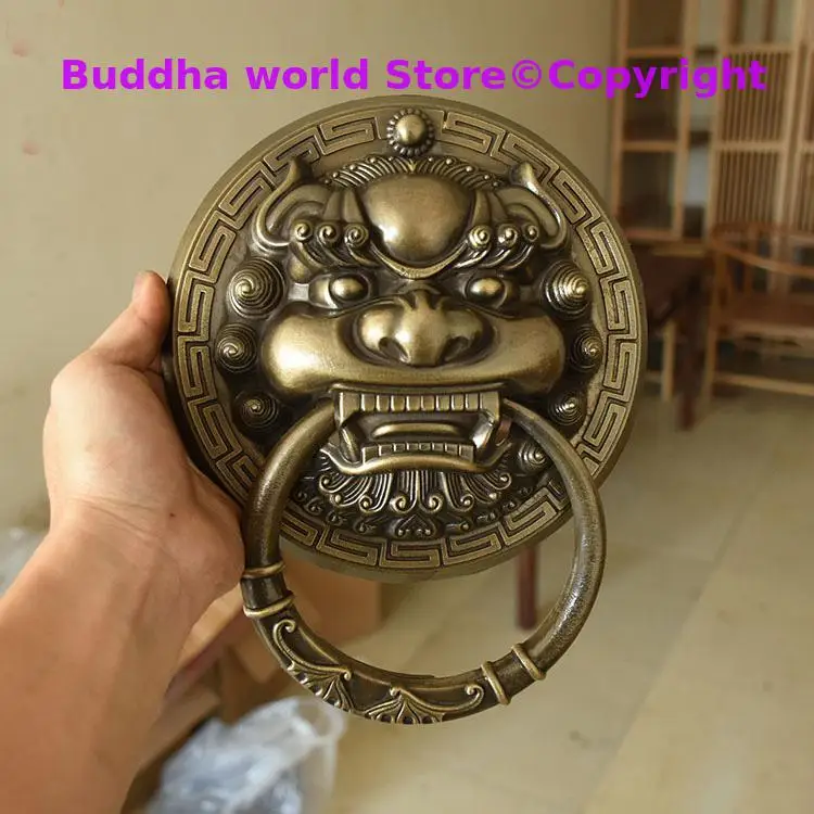 A pair Asia home house mansion courtyard FENG SHUI exorcise evil spirits entrance door gate Dragon LION Knocker Door handle