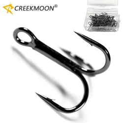50Pcs/box Sharp Treble Fishing Hooks Set High Carbon Steel Barbed Wide Gap round Bend Hooks for Lures/Baits Sizes 2#-14#