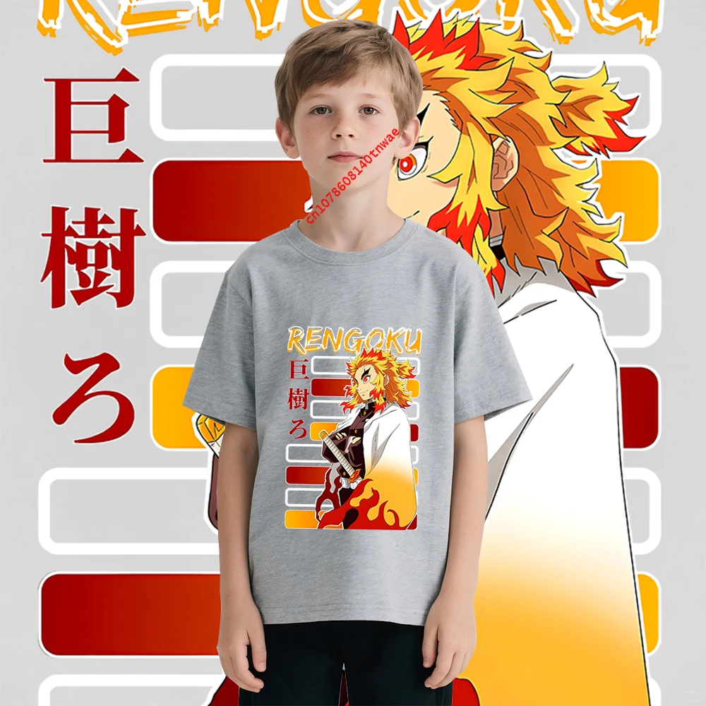 Rengoku Kyoujurou Demon Slayer kids T-shirt pure cotton short-sleeved cartoon casual tops for boys view 2