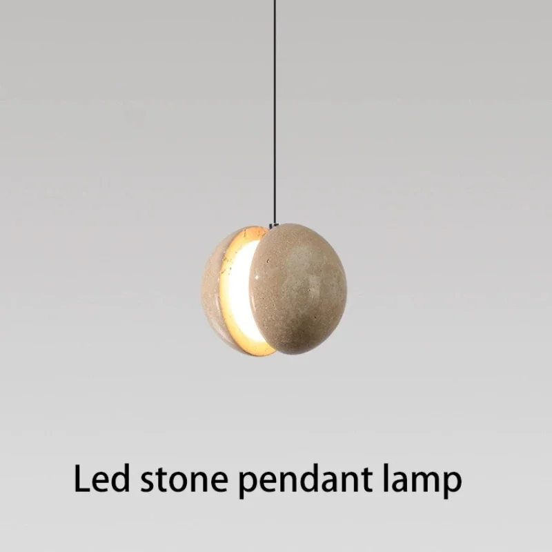 Led Pendant Lamp Natural Stone Lunar Chandelier Small Bedroom Beside Round Hanging Light Home Room Decoration Soft Lighting