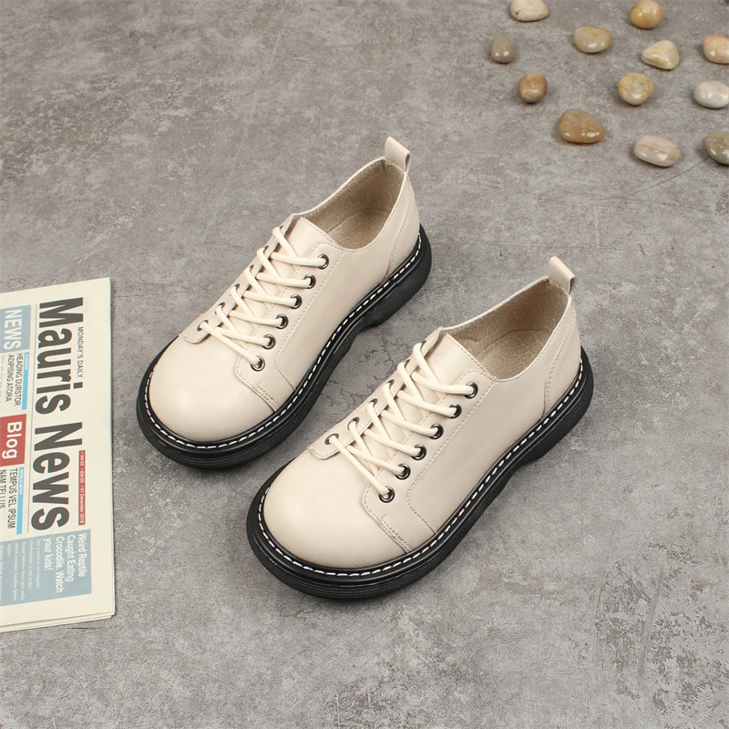 

Casual Japanese Style round Toe Knotting up All-Weather Fashionable Thick Heel Large Head Single Shoes for Young Women
