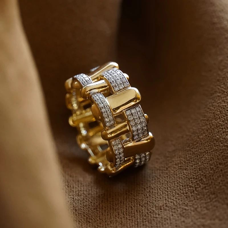 Aazuo Vintage Jewely 18K Yellow Gold  Natrual Diamonds  Luxury Life Style Lines Rings For Girls & Women Senior Banquet Party