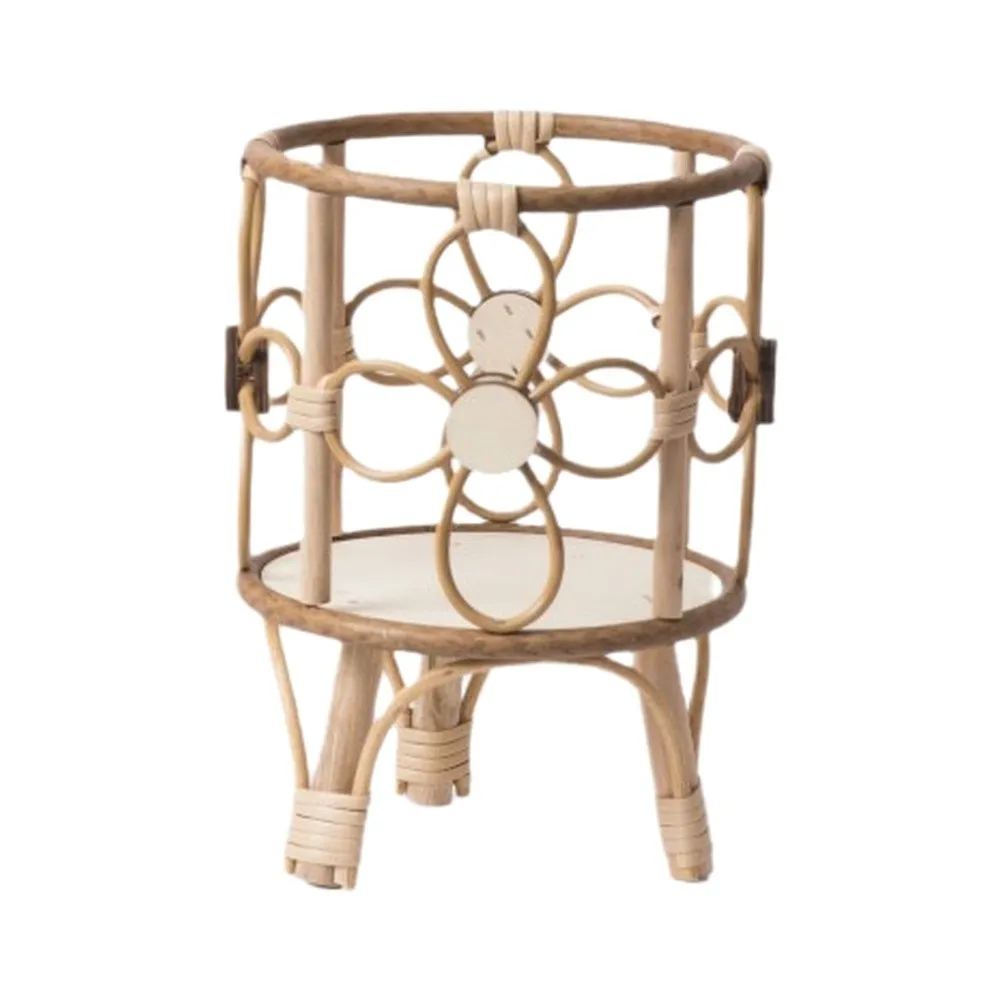 Woven Rattan Plant Stand with Solid Wooden Legs for Indoor Outdoor Plant Display Lightweight Space Saving Design