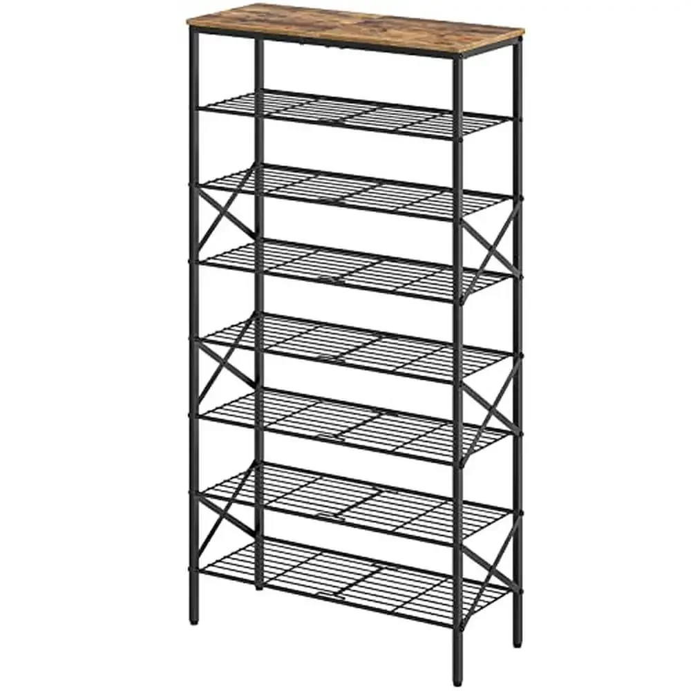 8 Tier Large Capacity Shoe Rack Organizer Durable Metal Shoe Storage Shelf Holds 32 Pairs Industrial Style Shoe Stand Entryway