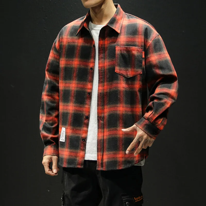 2022 Spring Autumn New Winter High Quality Casual Plaid Men's Loose Streetwear Long-sleeved Shirt Retro Flannel Plaid Shirts Men