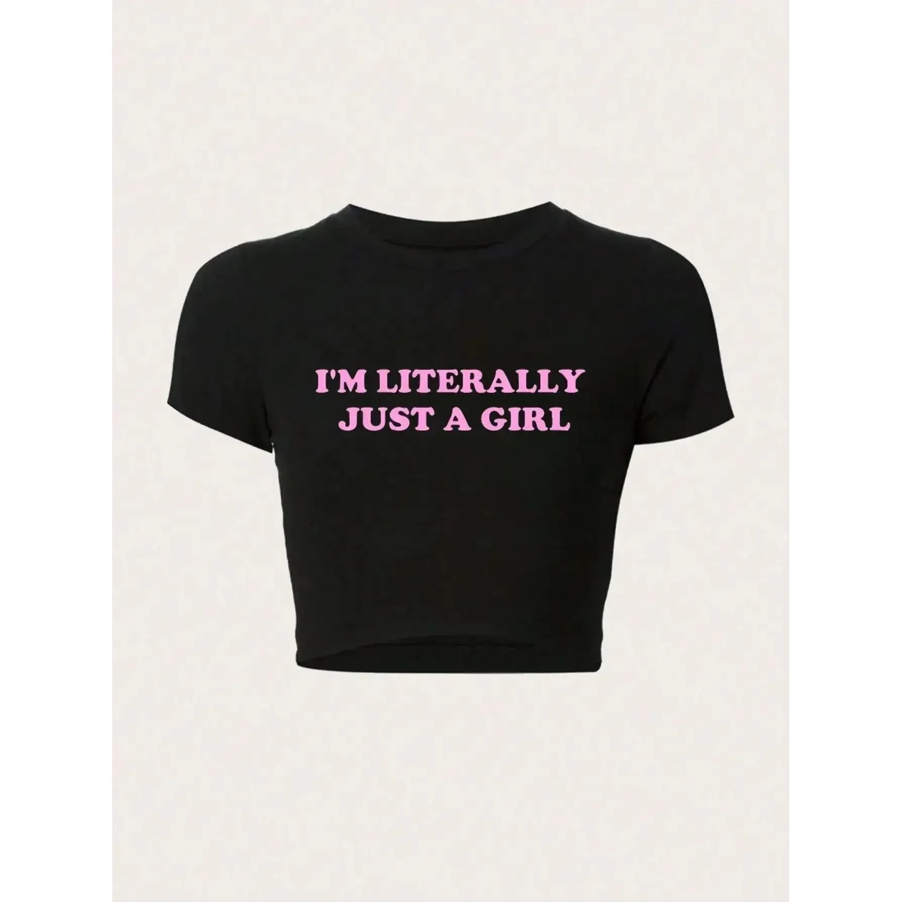 

Women's Cleanfit Sle Crop T-irts Letter Printed Literally Just a Girl Faion Ladies' T-irt Linen Material A-Sve