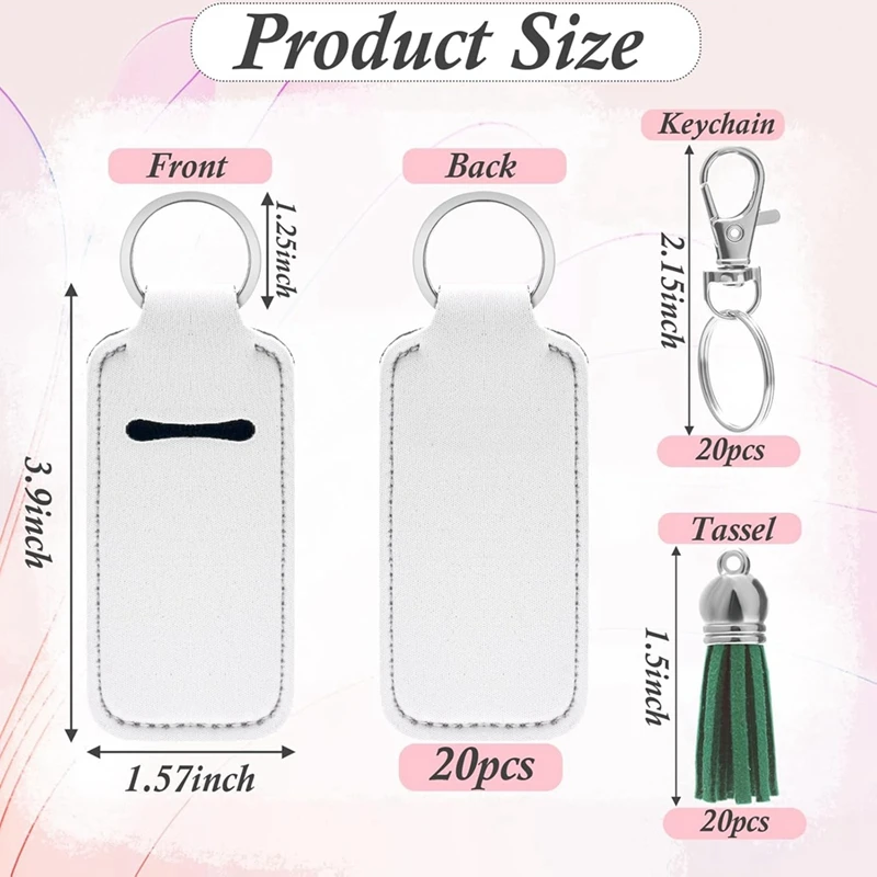 ABKP-60Pcs sublimação chapstick-holder em branco, chaveiro de suporte de bálsamo labial de neoprene em massa, espaços em branco de sublimação diy