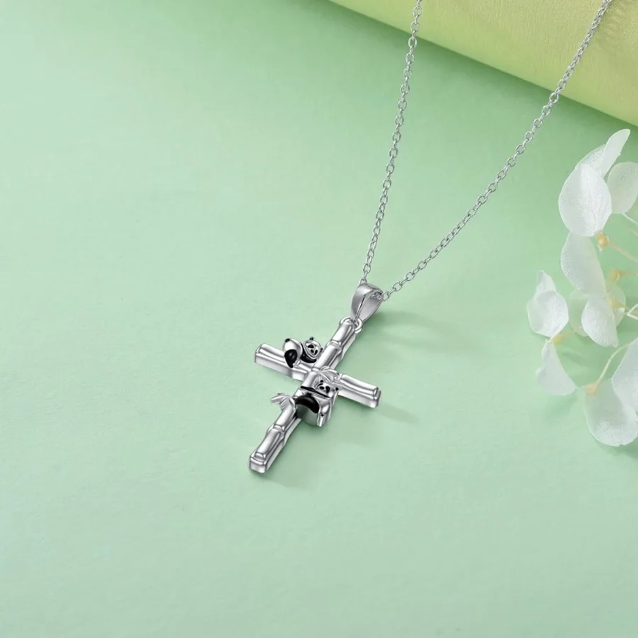 Fashion Panda Bamboo Cross Necklace for Women\'s Birthday Love Anniversary Christmas Jewelry Gift Animal pendants