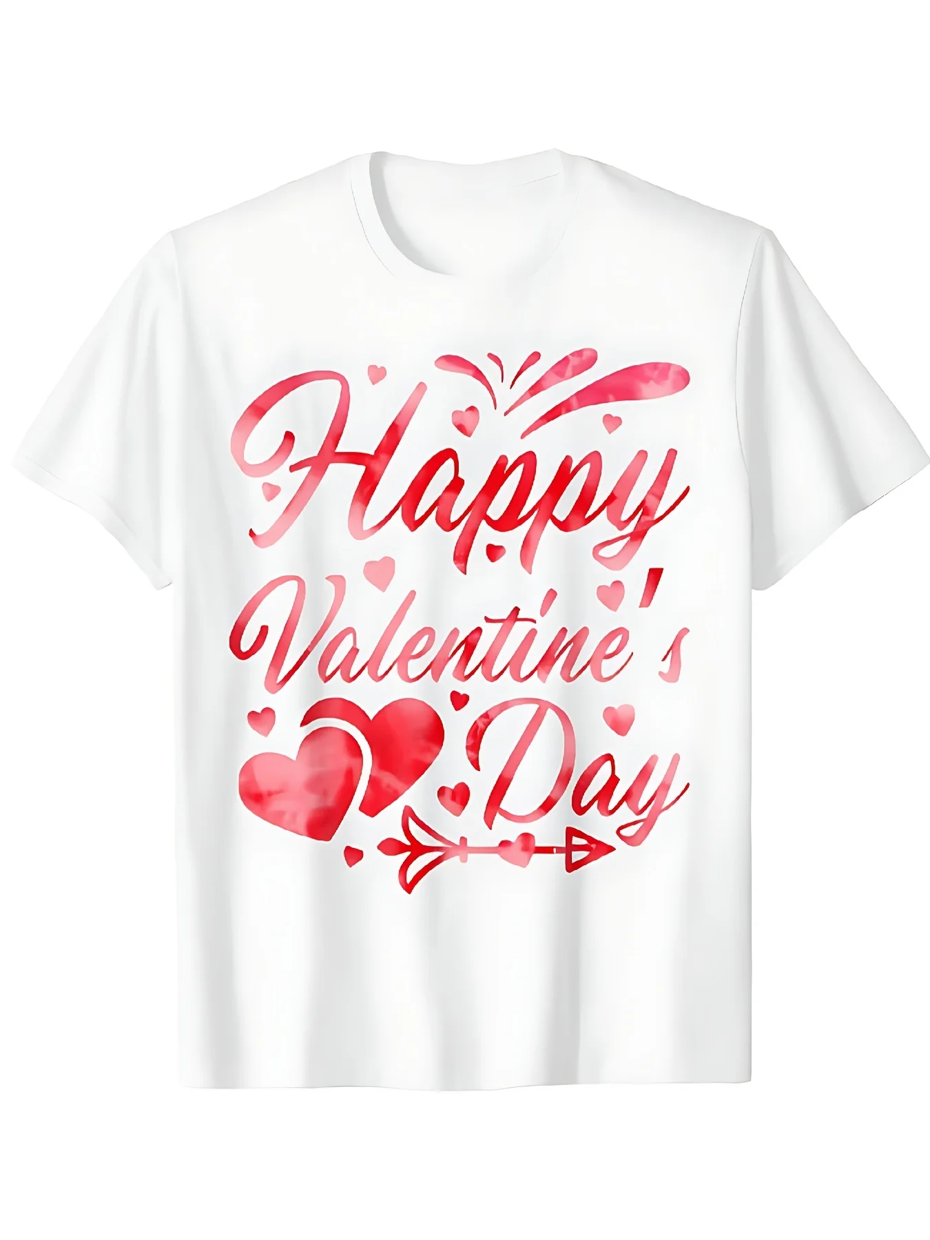 Dyed-pattern Valentine's Day Happy Heart-shaped Valentine's Day T-shirt