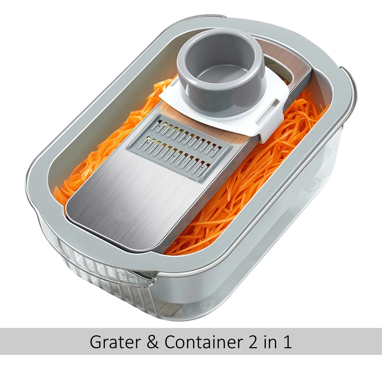 

LFGB Certificated 316L Stainless Steel Vegetable Grater and Contianer 2 in 1 Kitchen Slicer and Strainer Family Fruit Washer