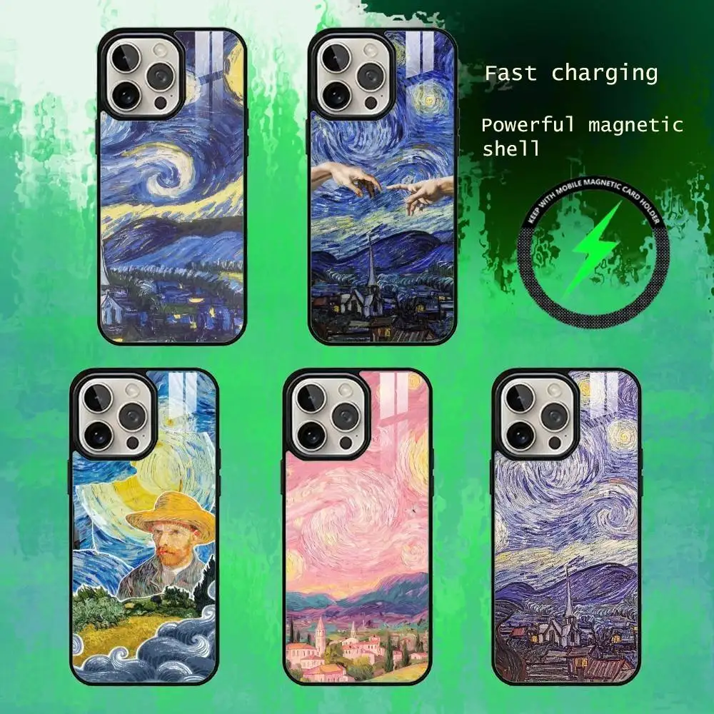 

Starry Night Van Gogh Sky Art Phone Case For iPhone17,16,15,14,13 Plus,Pro Max Magnetic For Magsafe Wireless Charging