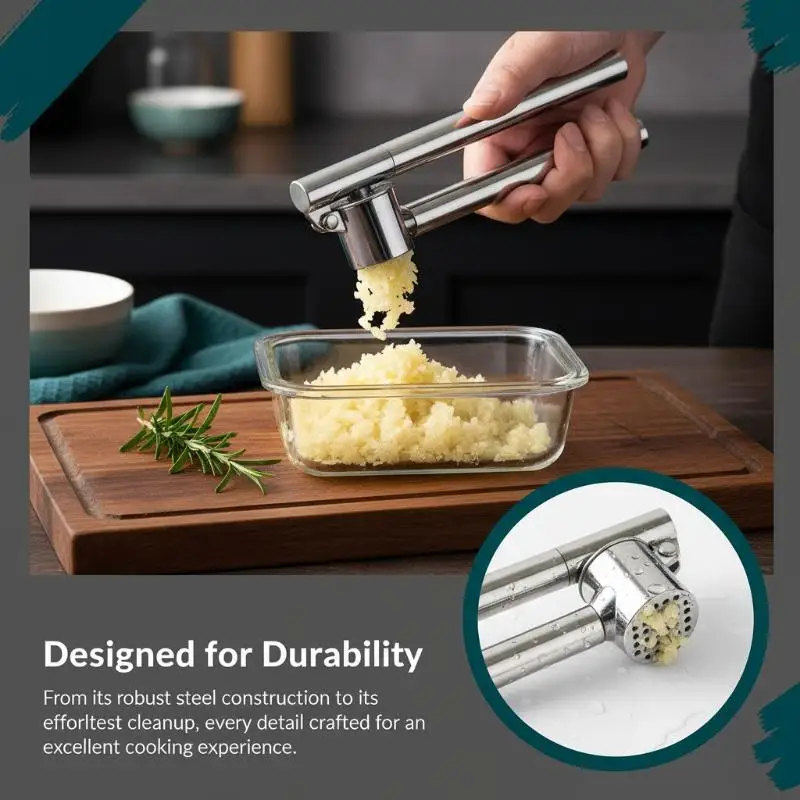 Stainless Steel Garlic Press Ergonomic Non-slip Handle Easy Clean Garlic Crusher for Cooking Lover Housewarming Gift