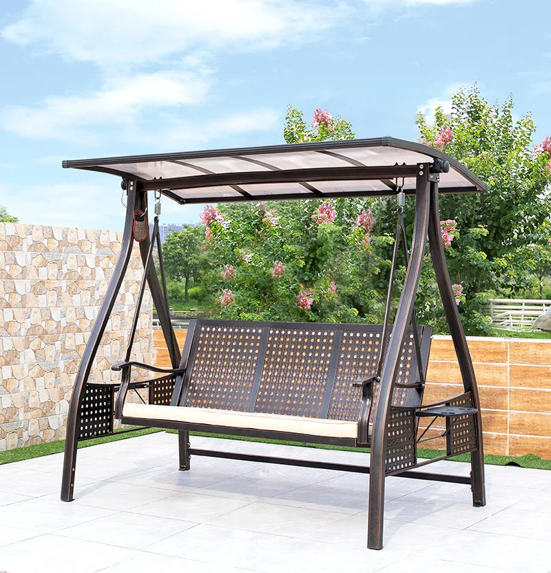 

3-Seat Deluxe Outdoor Patio Porch Swing With Weather Resistant Steel Frame, Adjustable Tilt Canopy, Cushions And Pillow