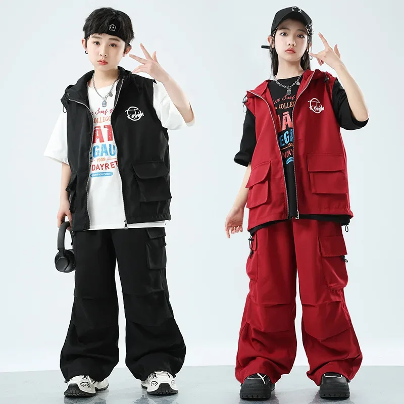 

Детские комплекты для хип-хопа и уличных танцев, детские рабочие костюмы для мальчиков и девочек, жилеты, модные костюмы для показа мод