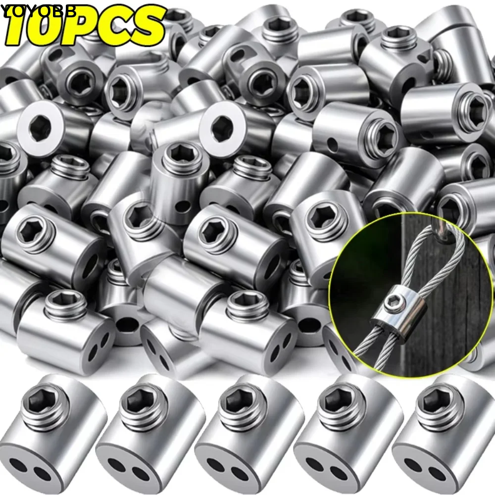 10pcs Iron Steel Wire Rope Clamp Polished Surface Rust-Proof Double Hole Clamp Adjustable Screws Compact Lightweight