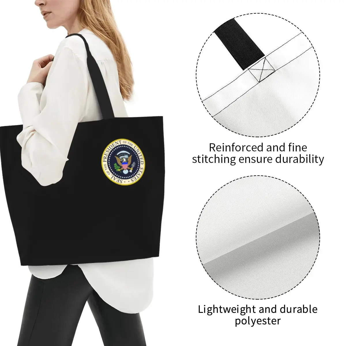 Seal Of The President Of The United States Shopping Tote Bag Canvas Shoulder Bags Shopper Grocery Handbag for Women