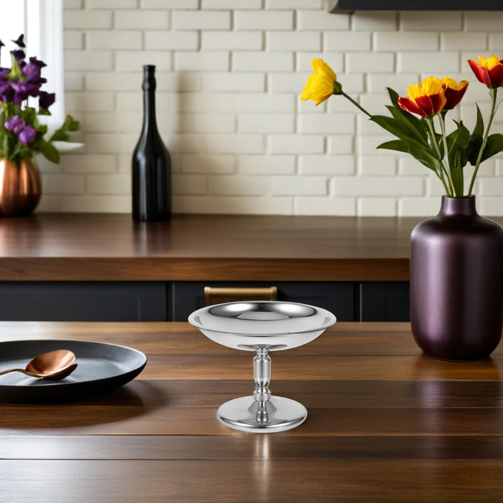 قطعتان من أوعية الحلوى المصنوعة من الفولاذ المقاوم للصدأ، تصميم أنيق للسلطات والفواكه والعصائر والوجبات الخفيفة، اختيار صيانة سهل #1