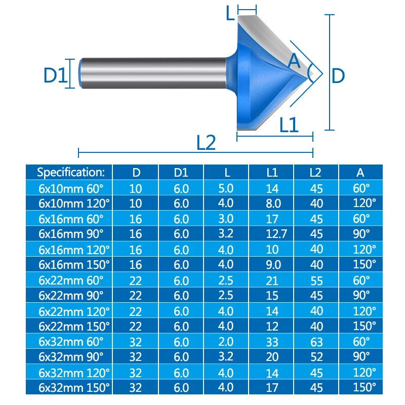 XCAN 1pc 6mm Shank V Type Slotting Cutter 60 90 120 150 Degree CNC Engraving Bits Carbide Milling Cutter For Woodworking