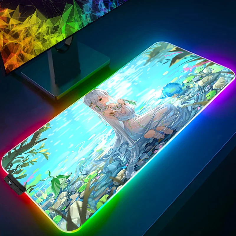 

Mouse Pad Gaming Accessories RGB Computer Gamer Keyboard Pad Genshin Impact Nahida Desk Mouse Mat LED PC Green Plants Mousepad