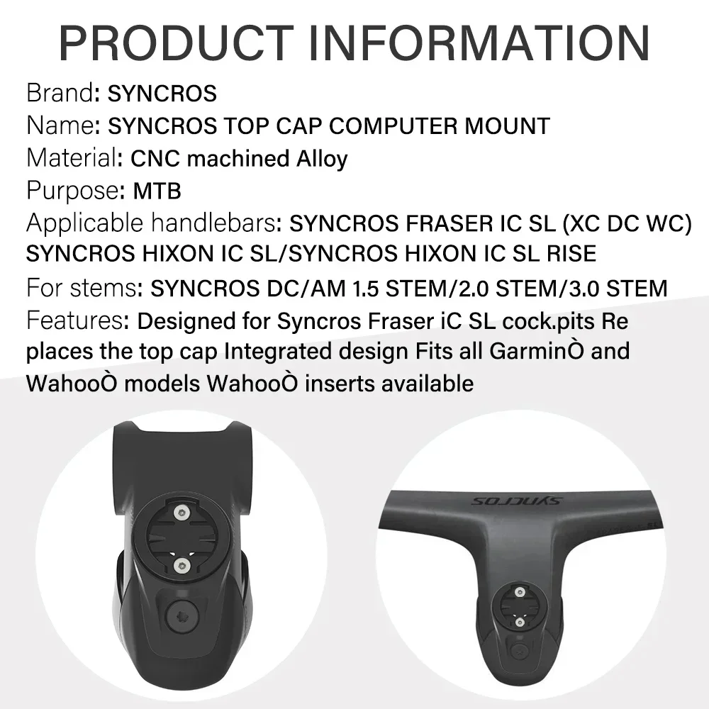 SYNCROS-CNC Aluminum Alloy Computer Stand, 0 ° Top Cap, Fit for Garmin, Wahoo, Bryton FR IC SL WC DC Handlebars XC Stem 1.5, 2.0