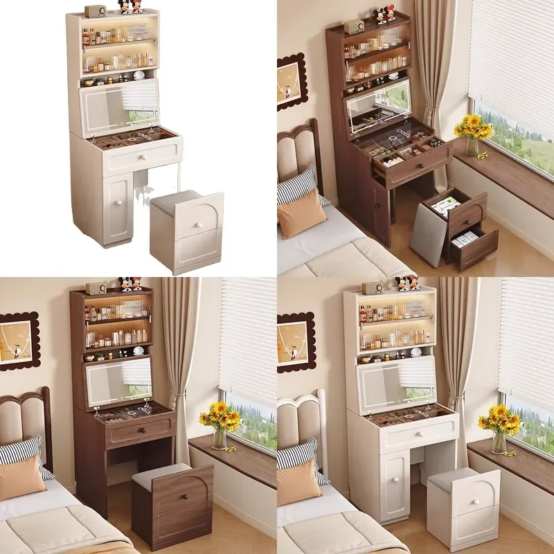 Solid Wood Dresser with Integrated Vanity Storage Cabinet Compact High Chest for Bedroom Small Apartment Home Organization