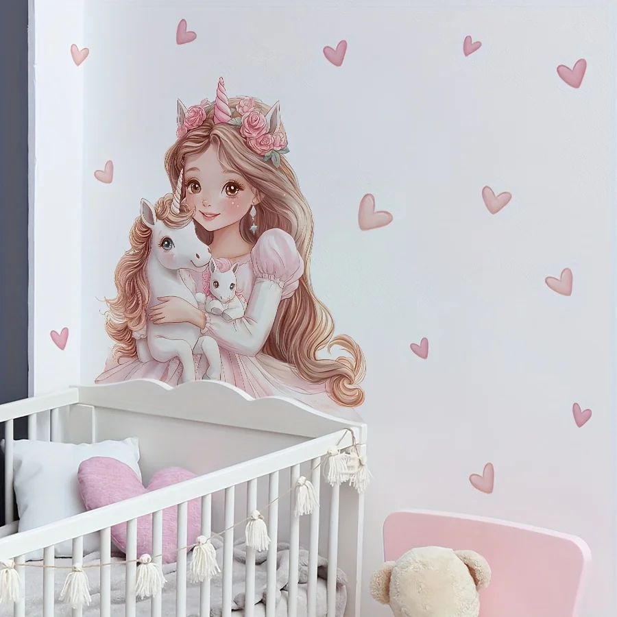 1 Pink Unicorn Princess Heart Decorative Wall Sticker, Suitable for Bedrooms, Living Rooms, Entryways, and Porches, Ideal Home Choice, Home Decoration view 5