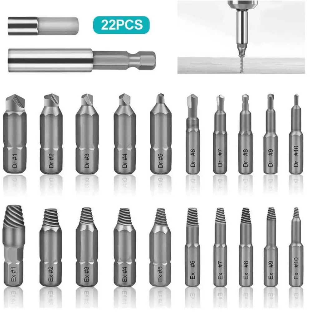 

22Pcs Magnetic Extension Screw Extractor Set Broken Head Stripped Damaged Screw Extractor Easily Take Out Drill Bit Extractor