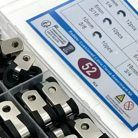 

/52PCS /304 /Stainless Steel Rubber Cushioned Cable Fastener Kit 6-19mm Black Silver Pipe Clamp Assortment For Wire Tube Fixing