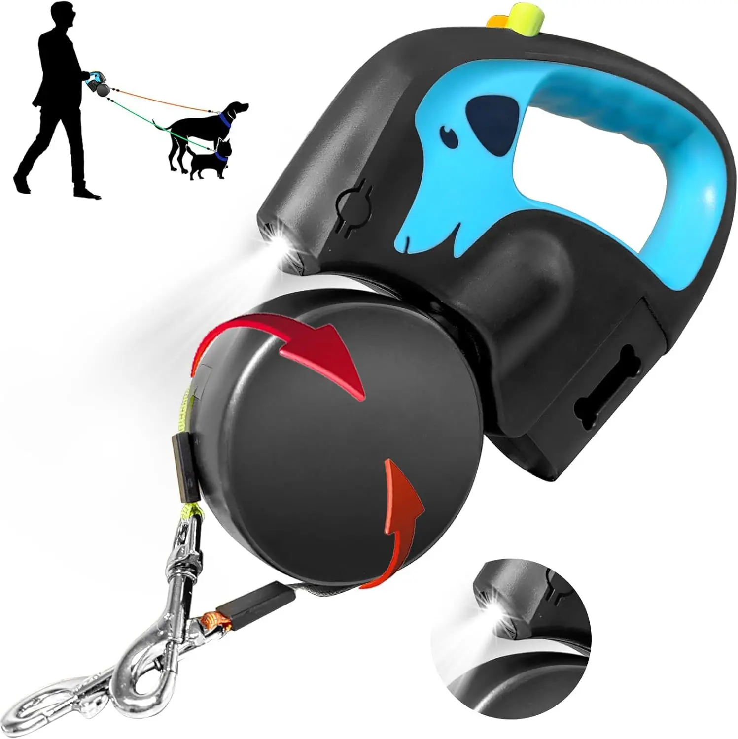 

3m Double Dog Leash, 360° Rotating Nylon Coupler for 2 Dogs, Adjustable Tangle Free Leash with Flashlight & Poop Bag Holder