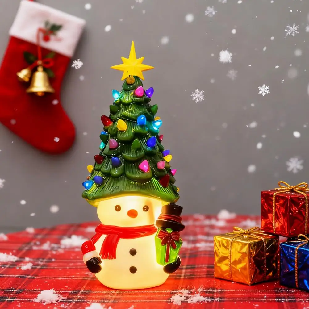 16cm Christmas Cartoon Snowman Ornament USB Powered Glowing Xmas Tree Topper Figurine Home Office Holiday Party Decoration