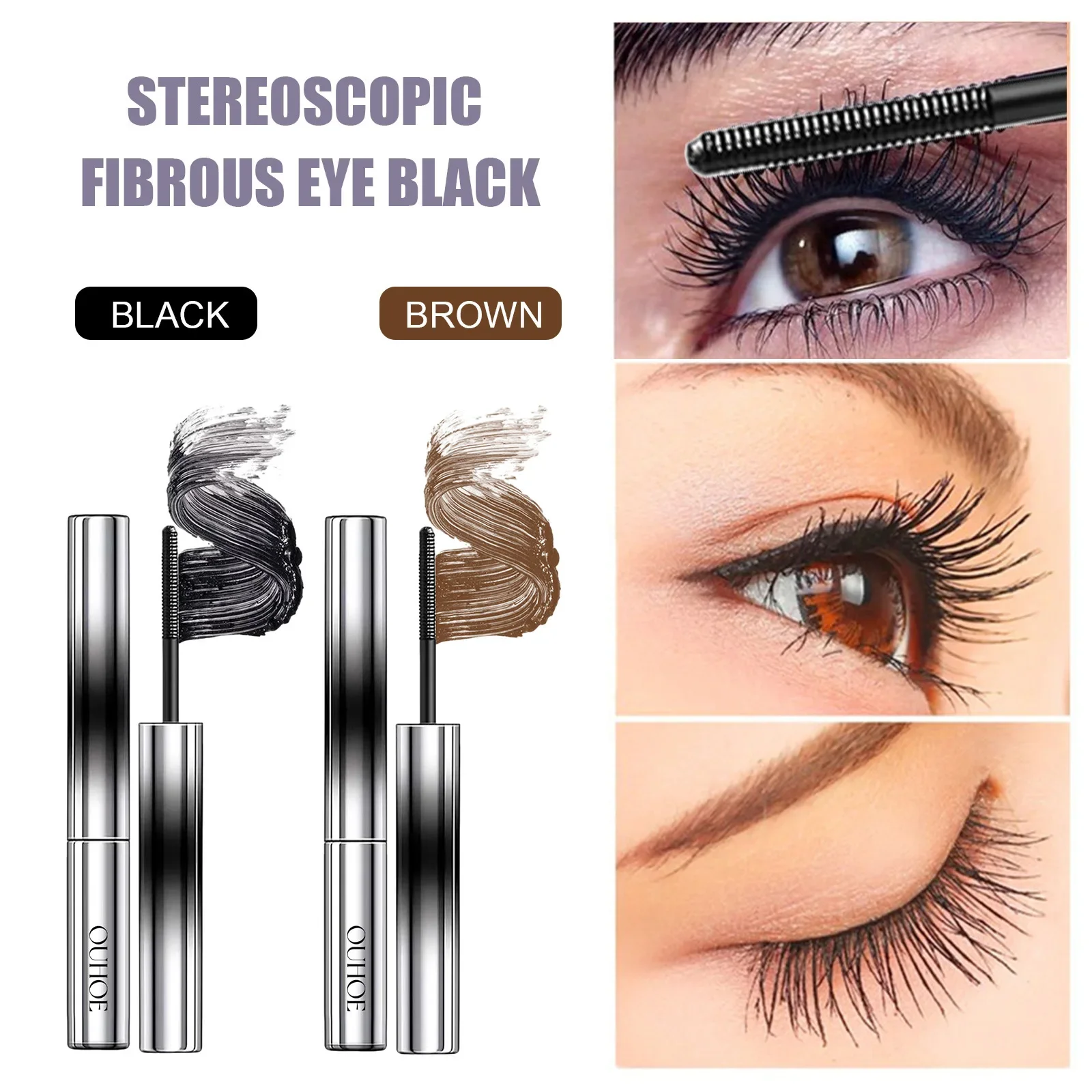 Mascara arricciante nero Mascara opaco in fibra di seta pennello Ultra-Fine allunga le ciglia Waterproof Fast Dry Brown Cosmetics Makeup