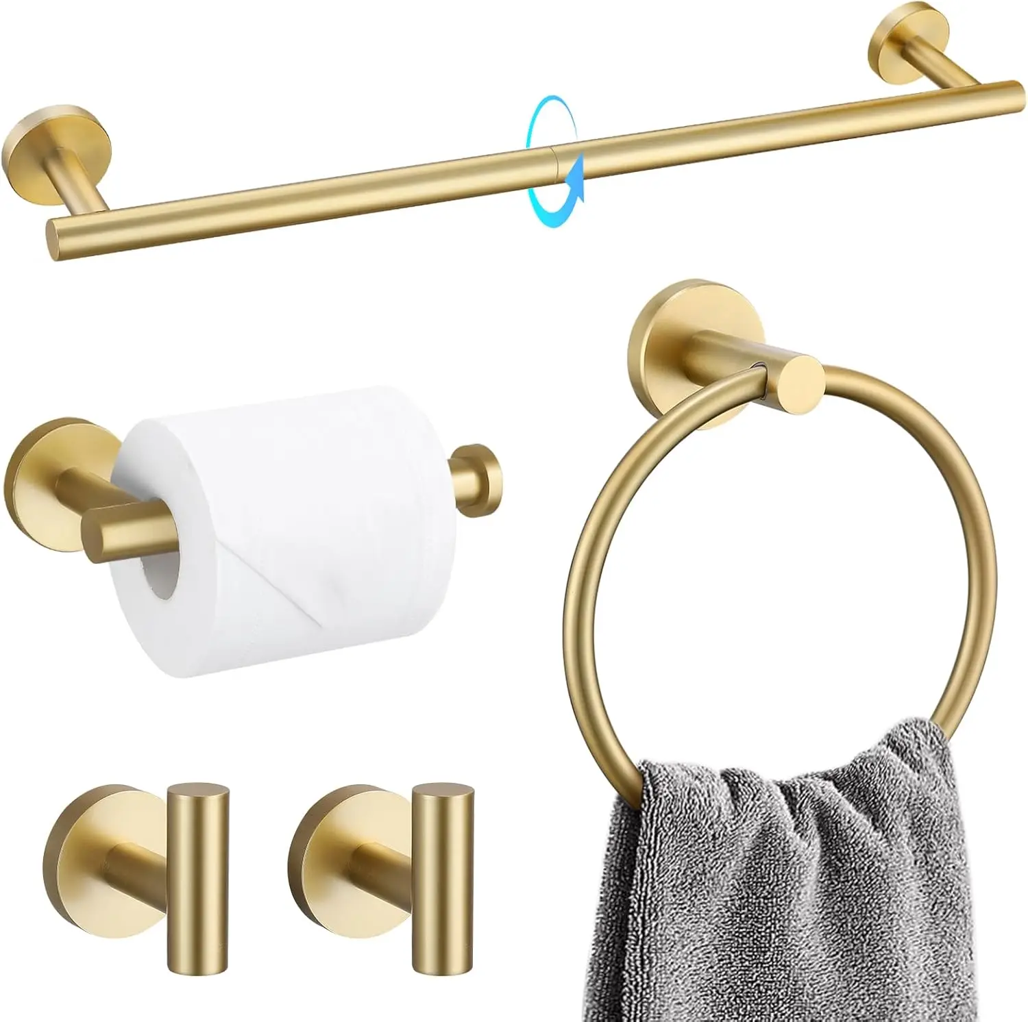 

5-Piece Brushed Gold Bathroom Hardware Set, SUS304 Stainless Steel Towel Rack with Modern Design for Home Use