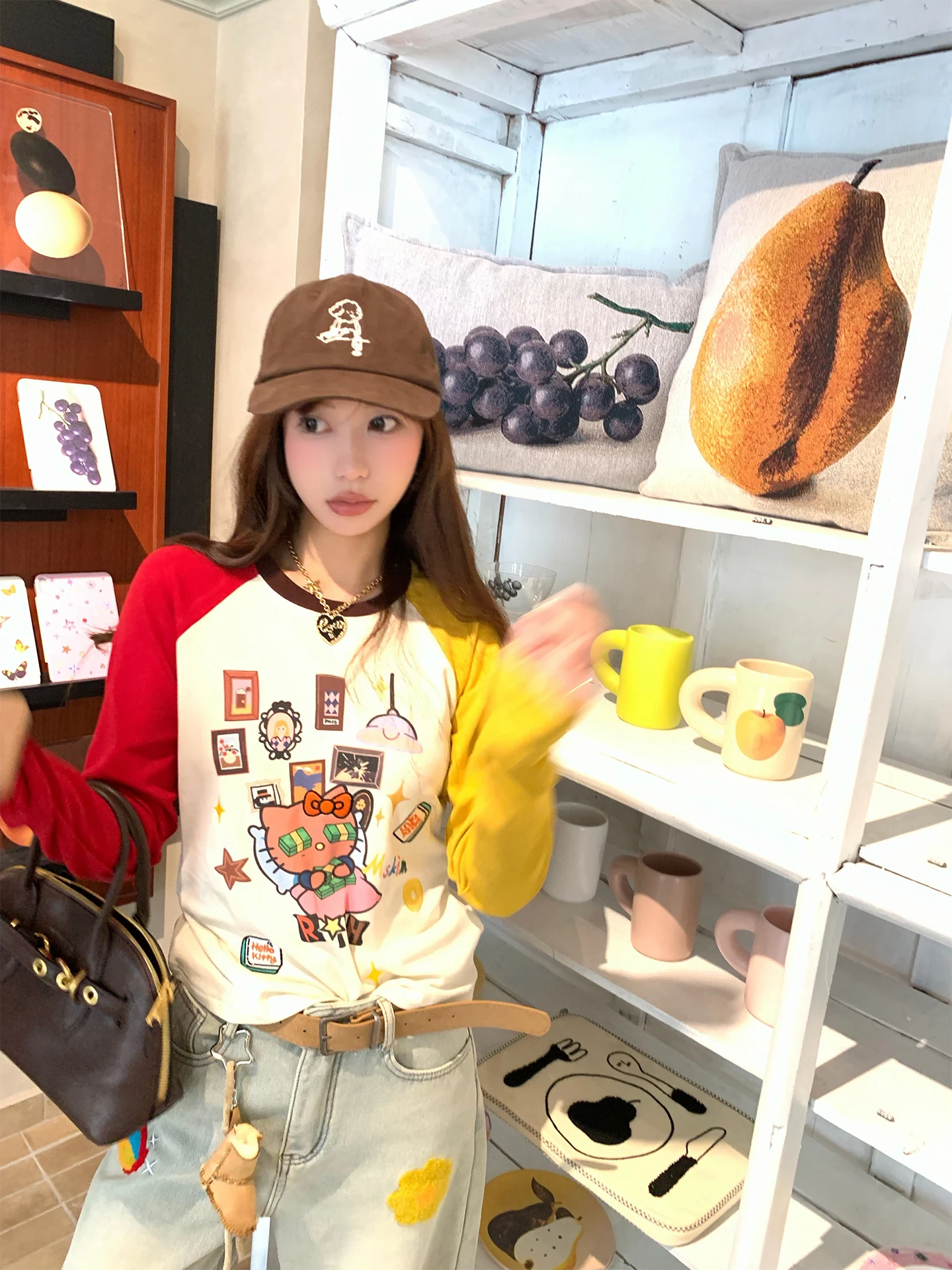 

Xueke Tee-Color Kit Long Sve T-irt Women's Base Layer AB Sve Color Blo Design Casual Top round Ne Stand Fit