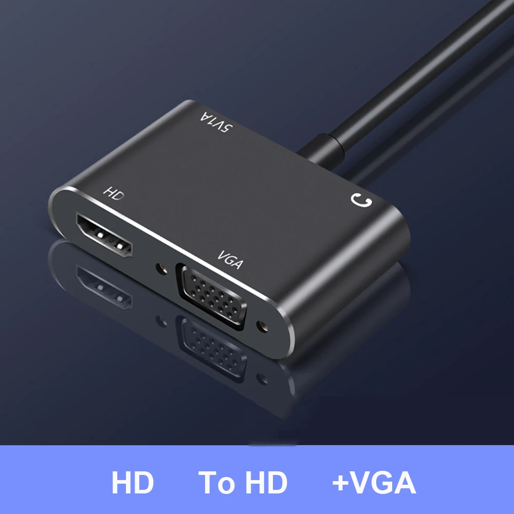 Adaptador HD Vga a HDMI, convertidor divisor Compatible con puerto de fuente de alimentación AudioDC de 3,5mm para proyector de PC, adaptador de Monitor HDTV