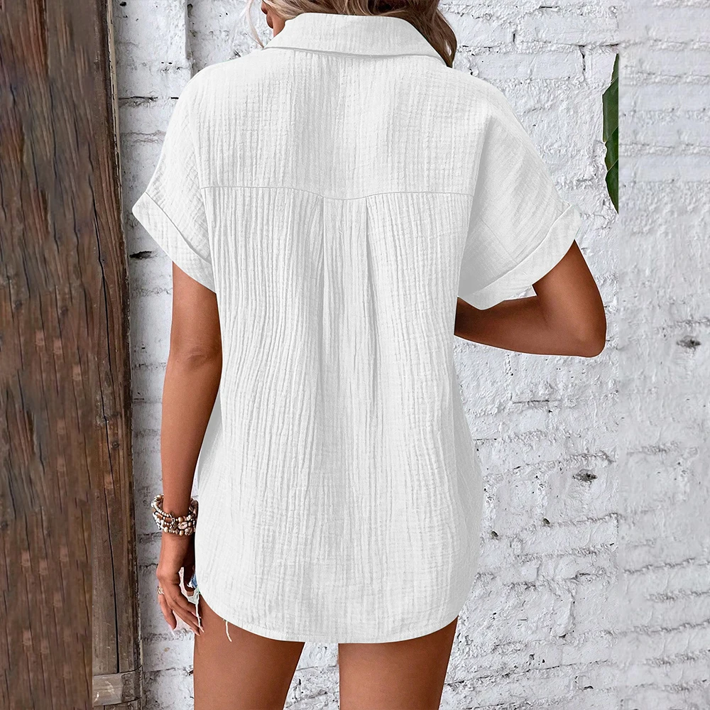 Solid Blouse Tops for Women 2024 Summer Fashion Loose Shirts Short Sleeve Korean Casual T-shirt Tee Casual Slim Female Clothing