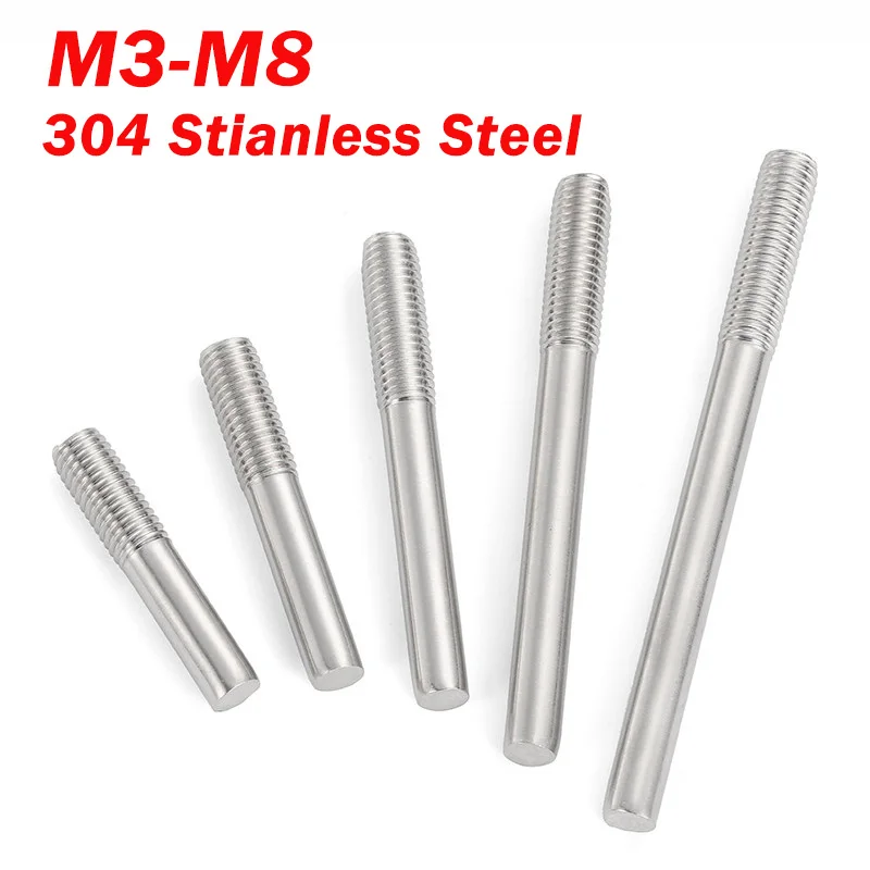 304 A2 Stainless Steel Single End Thread Rod M3 M4 M5 M6 M8 Single Head Threaded Bar Headless Stud Bolts Screw Extension Rod