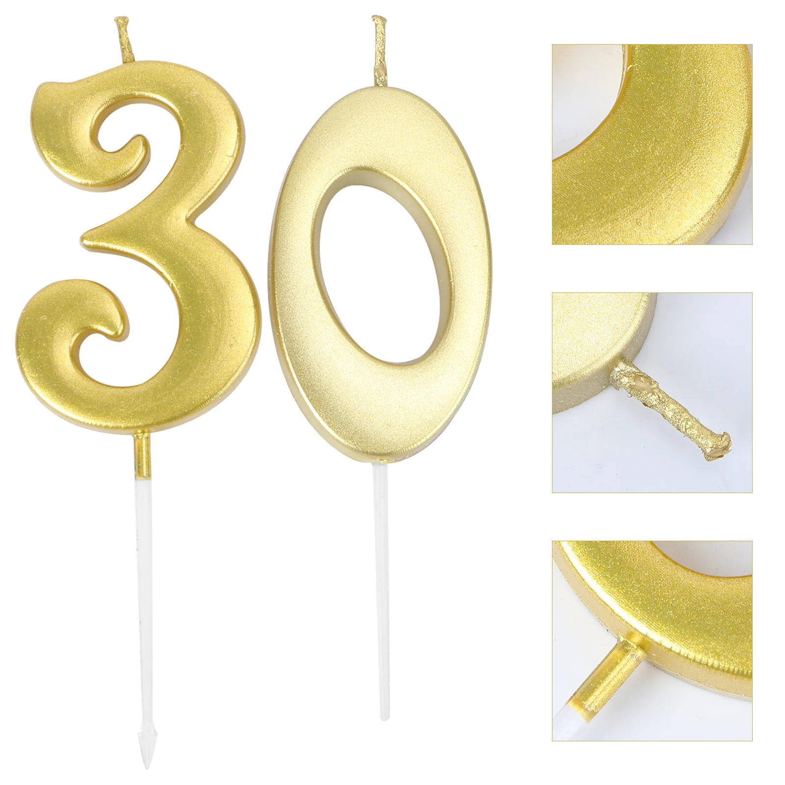 

2pcs 30 Birthday Number Decoration Bithday Cake Topper Candles Party Supplies (Number 3+0, Golden)